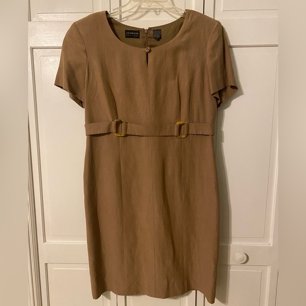 Liz Claiborne Tan Dress with shoulder pads, size 12